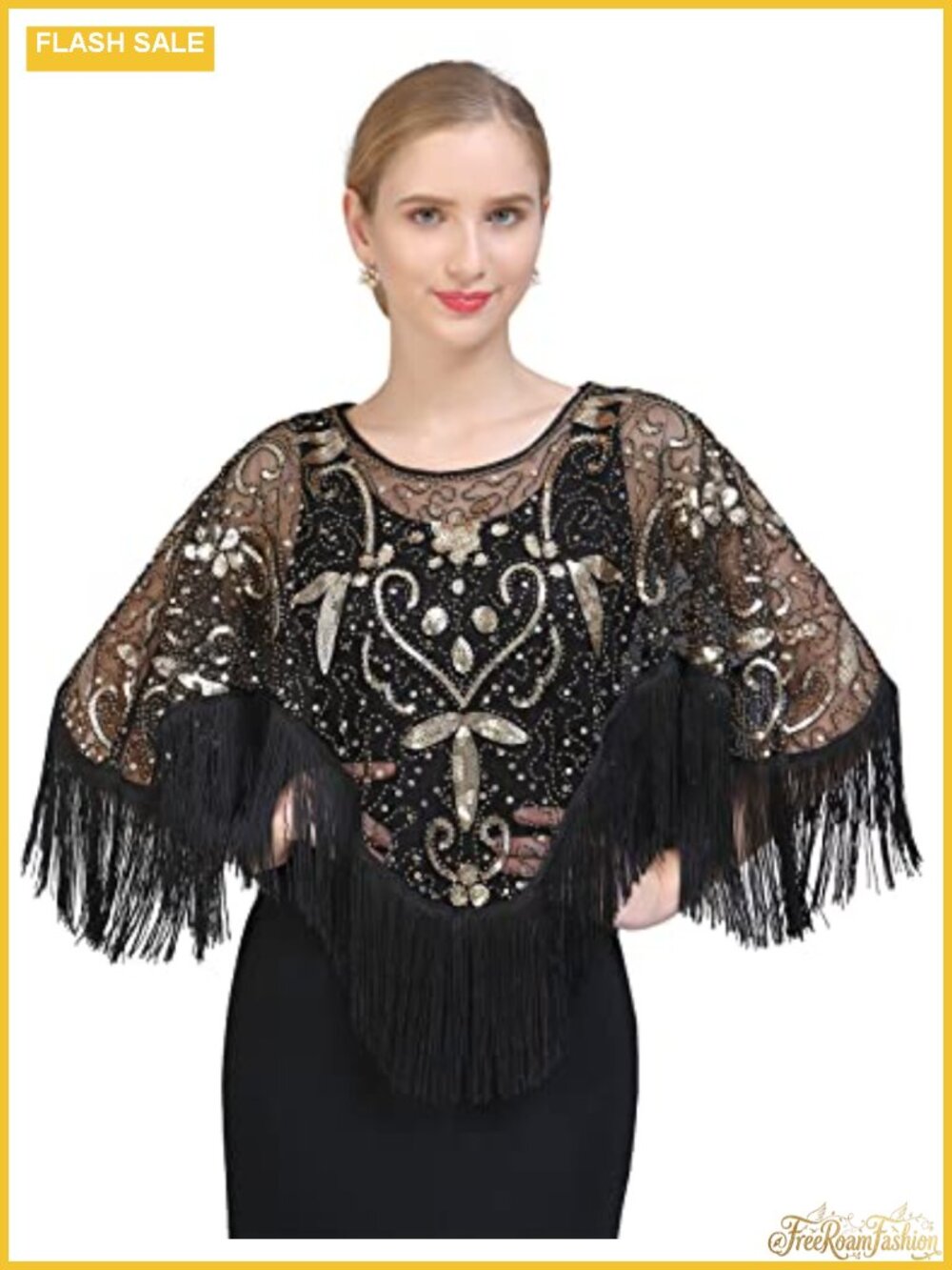 Beaded Sequin Fringed Shawl Wrap Evening Party Cape Wedding Cover Up